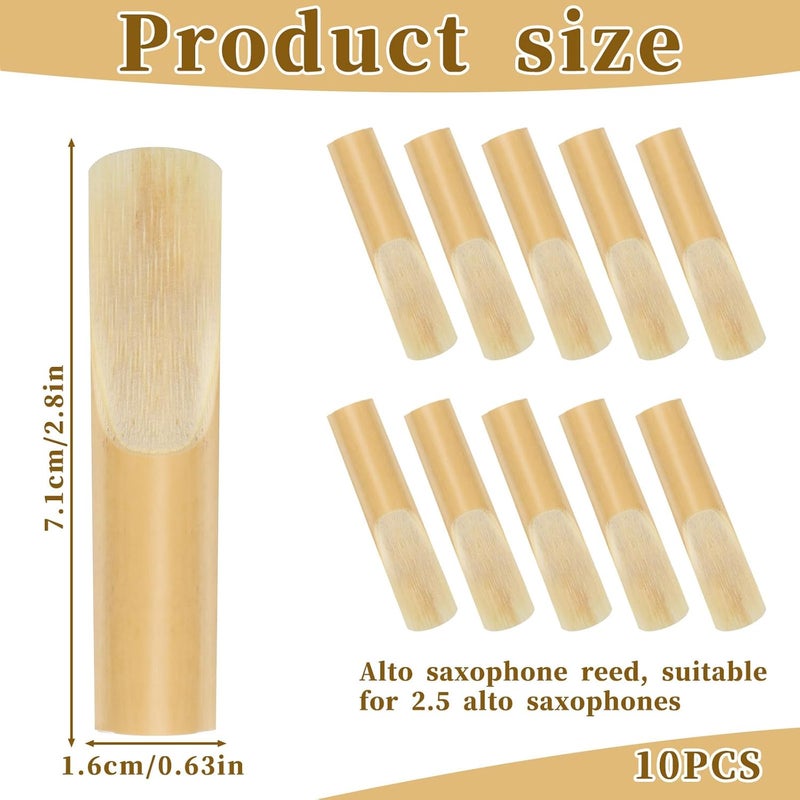 Lnngub 10 Pcs Alto Saxophone Reeds Tenor Sax Reed Alto Sax Reeds 2.5 Natural Saxophone Reed for Beginners & Students and Player(Strength 2.5) - Image 2